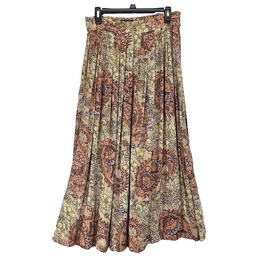 Vintage Womens Skirt Pleated Paisley‎ Print JG Hook Sz 12 Flowy Rayon Wool Blend